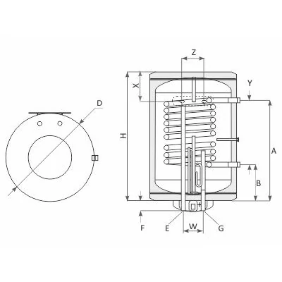 SUNSYSTEM MB V/S1 indirekt HMV tartály metszet ábra